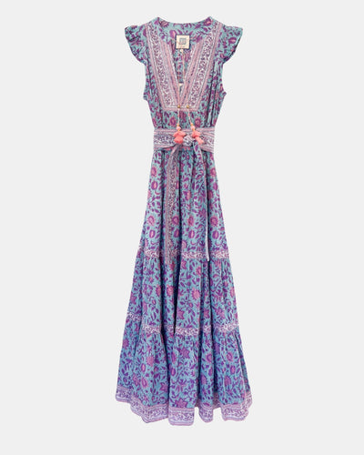 LOLA MAXI DRESS IN TEAL AND PURPLE PRINT - Romi Boutique