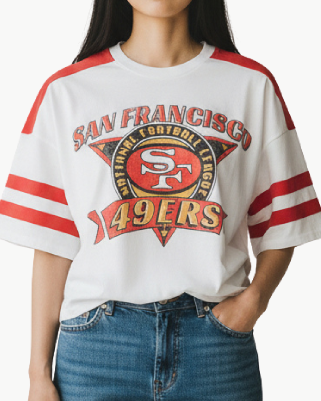 49ERS STRIPED CROP TEE