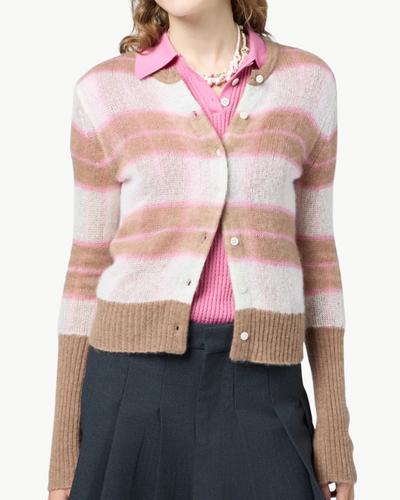 SHADOW PLAID CARDIGAN IN TAUPE COMBO