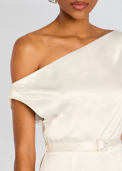 IVY SATIN OFF THE SHOULDER MINI DRESS IN WHITE