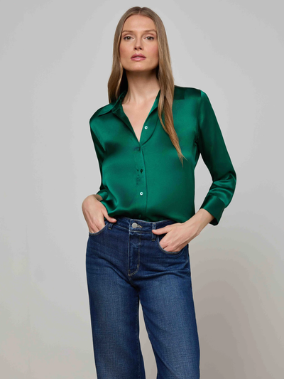 DANI 3/4 SLEEVE BLOUSE IN BOTTLE GREEN