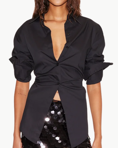 LOCH POPLIN BUTTON UP IN BLACK
