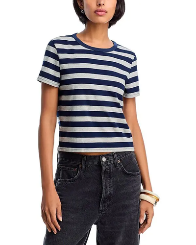 STRIPED BABY TEE IN LIGHT HEATHER GREY/NAVY WIDE STRIPE