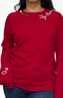 I Stole My Boyfriend's Shirt JOY, PEACE, & LOVE SANTA CREW SWEATSHIRT IN RED at Romi Boutique
