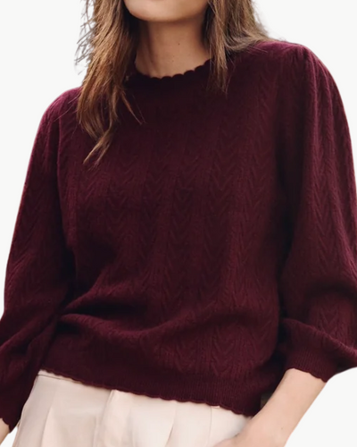 CHARLENE 3/4 SLEEVE TEXTURED CREWNECK IN PINOT