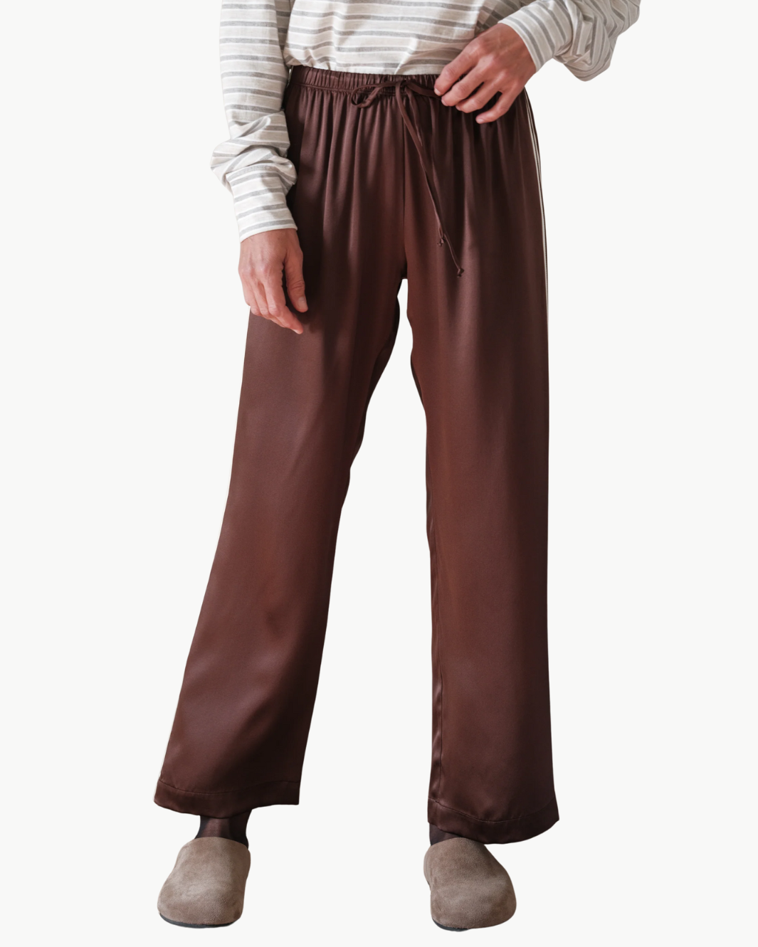 THE SILK STRIPE CROP PANT IN ESPRESSO