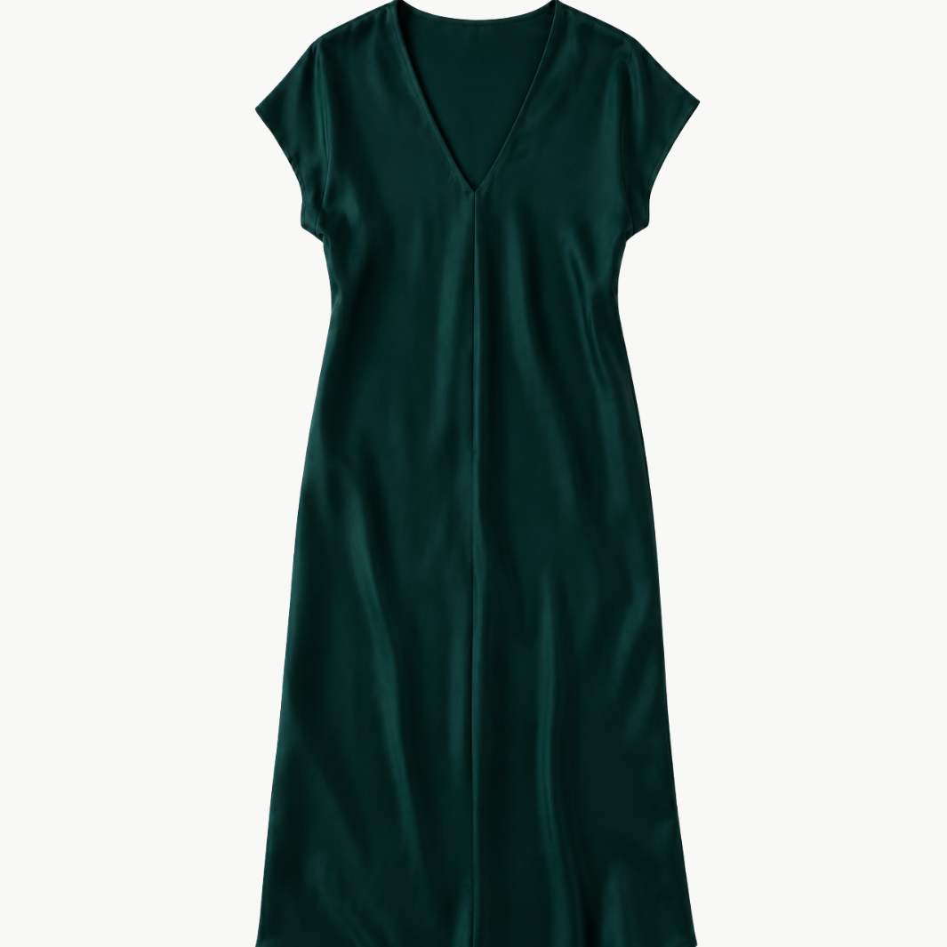 Inez Draped V-Neck Silk Dress