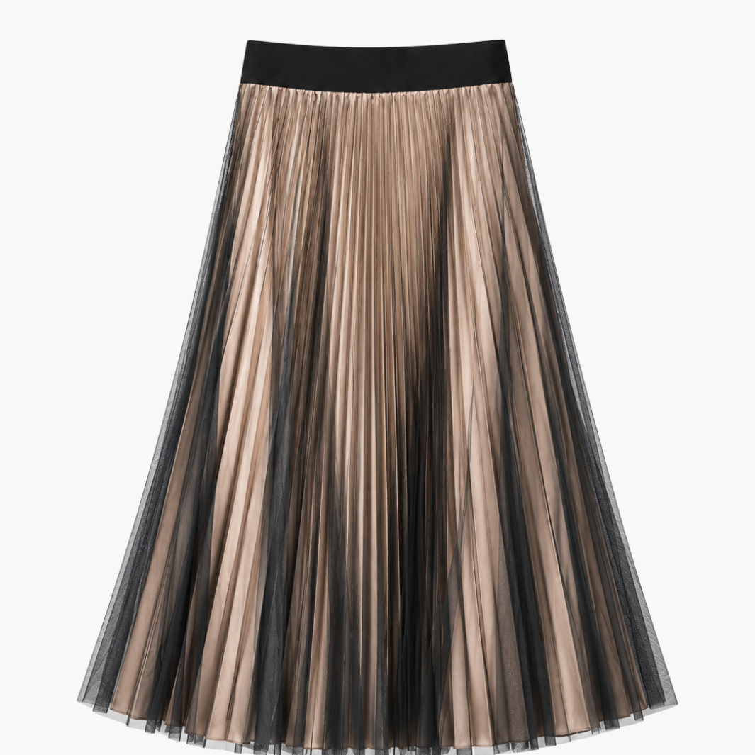 Classic Satin Skirt with Mesh Overlay
