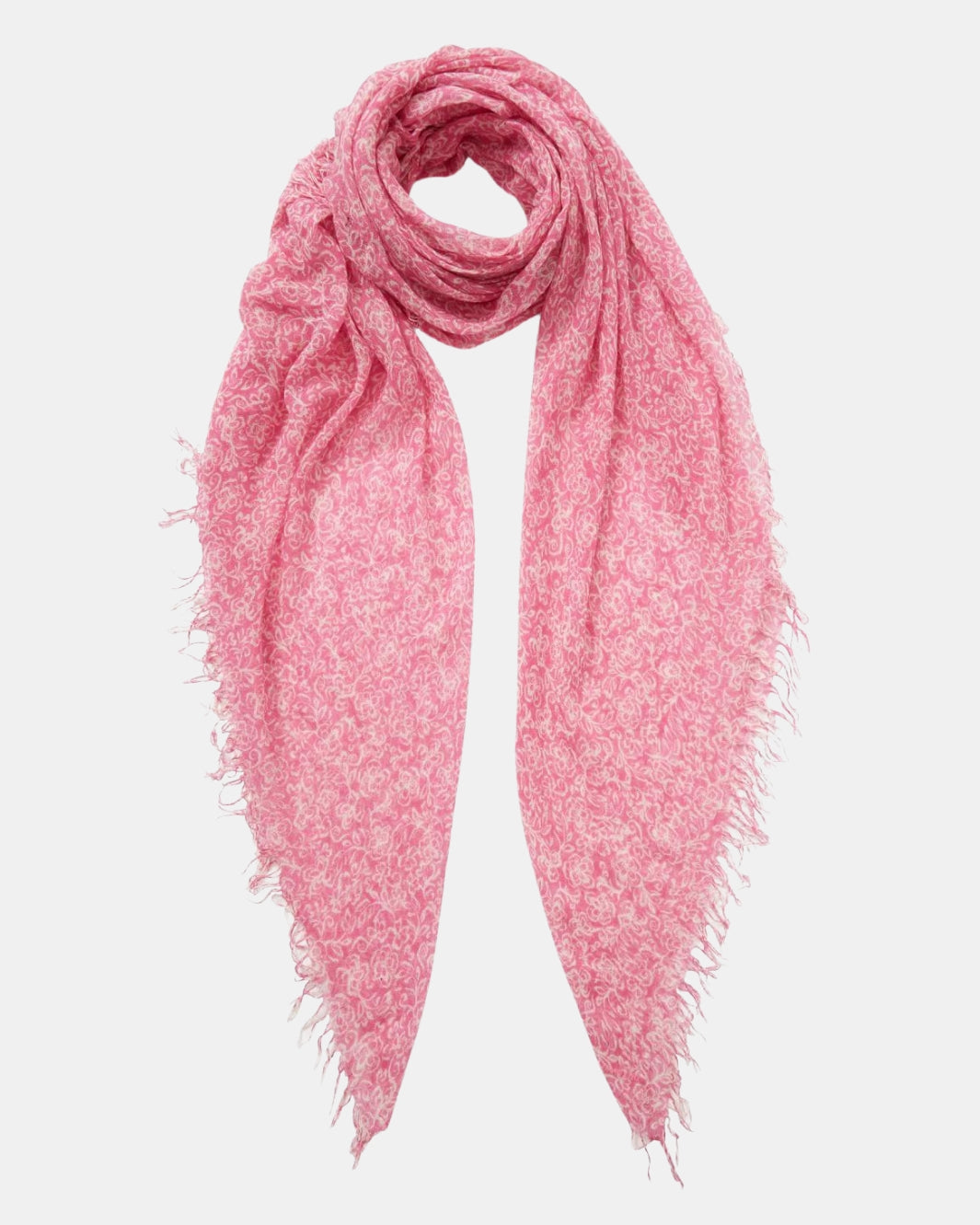HIBISCUS FLORAL PRINT CASHMERE AND SILK SCARF IN SACHET PINK - Romi Boutique