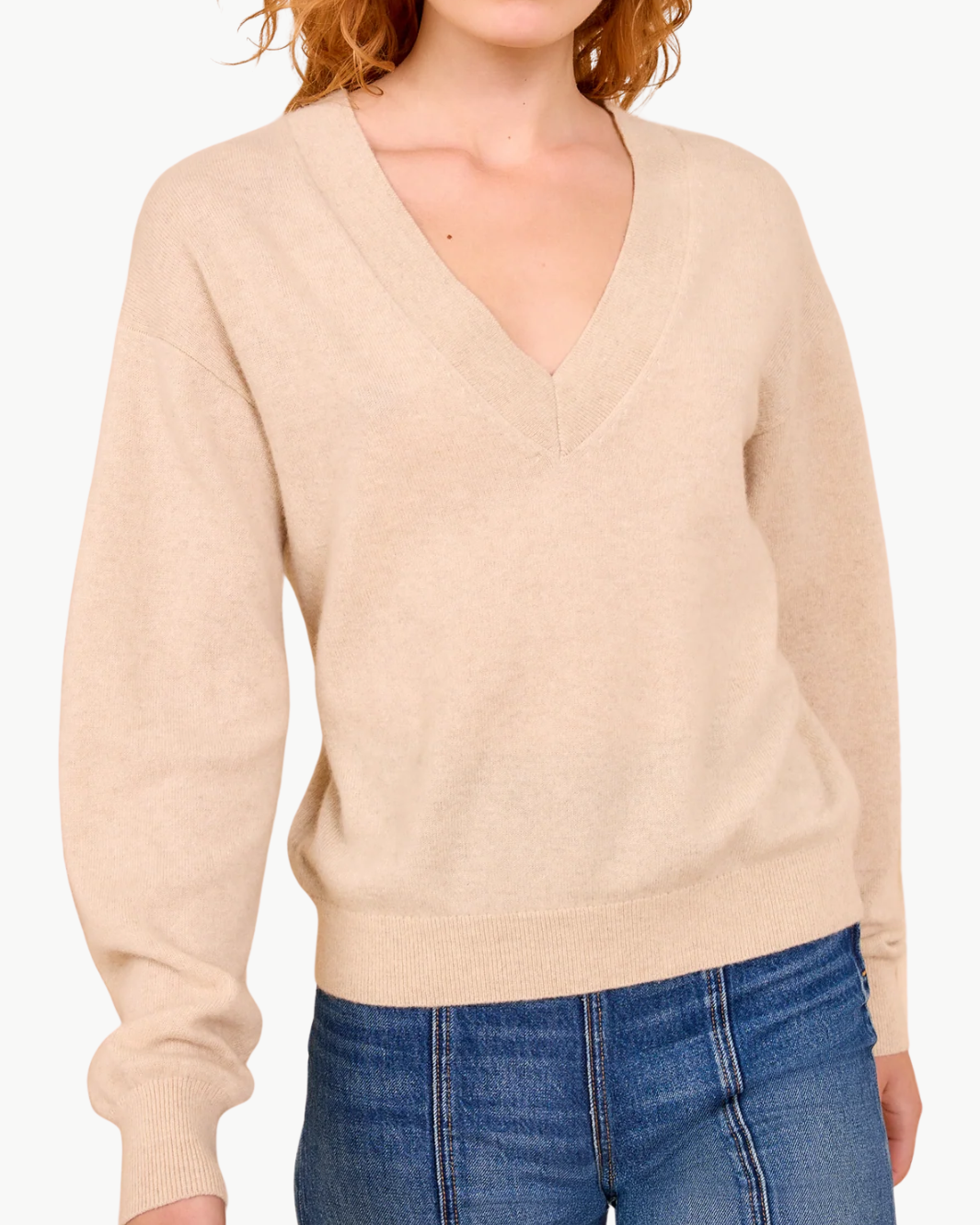 RYLA CASHMERE V-NECK PULLOVER IN MELANGE