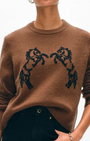 White & Warren CASHMERE BLEND HORSE EMBROIDERED CREW at Romi Boutique