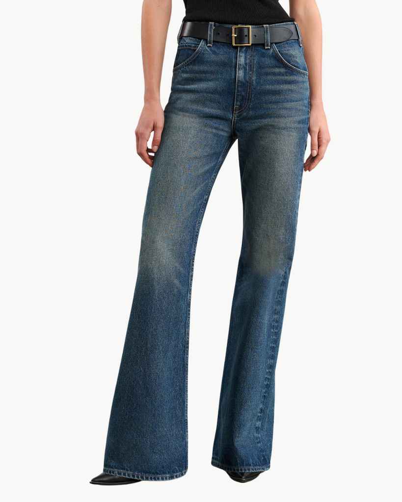 YILON イロン SEMI FLARE DENIM WASH BLUE Semi flare denim – YILON