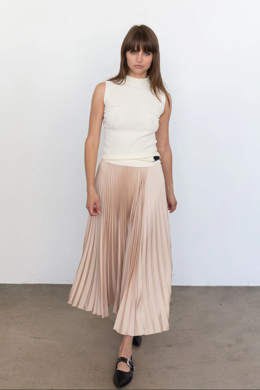CLASSIC SATIN SKIRT IN TAUPE - Romi Boutique