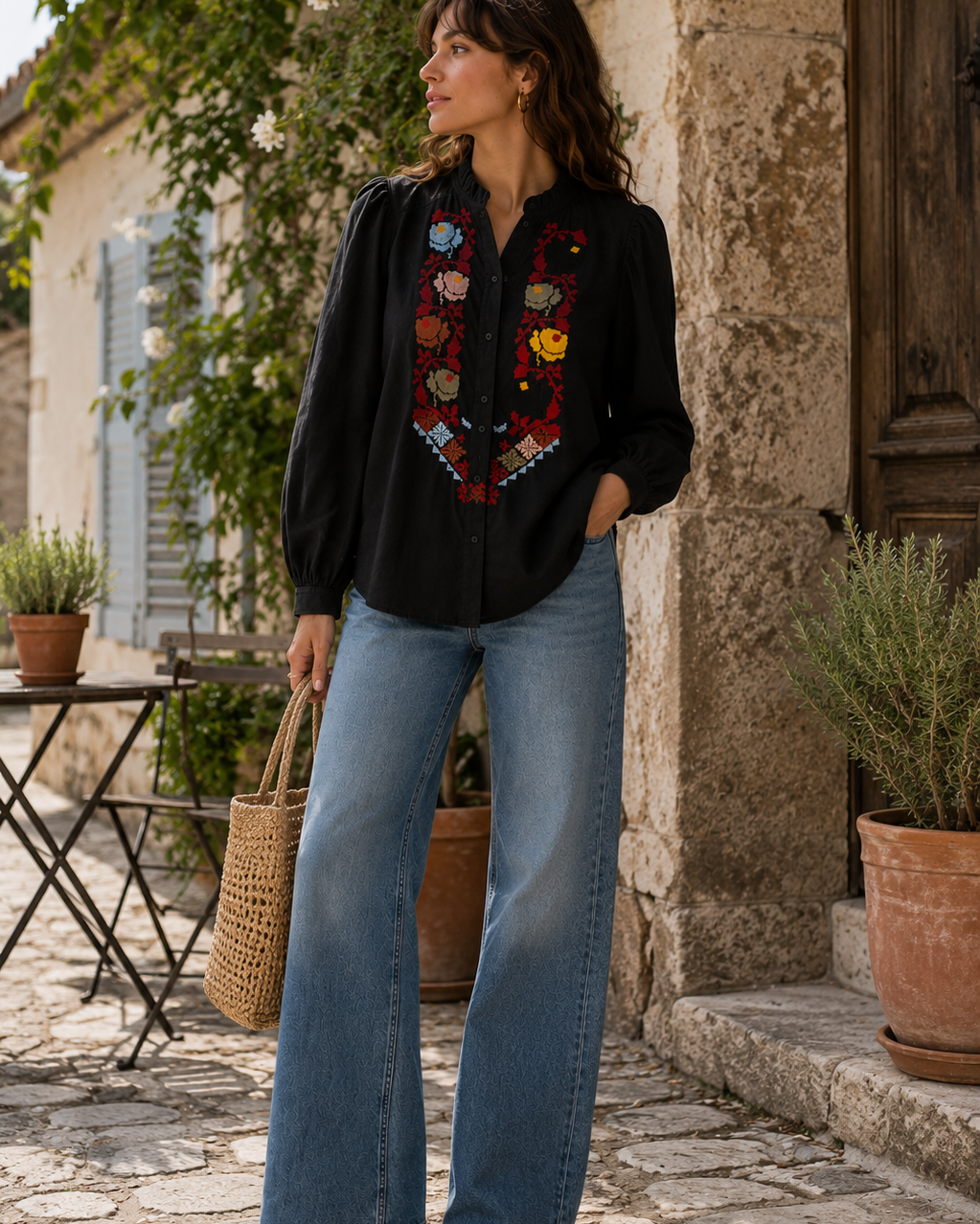 Alix of Bohemia Annabel Emblem Panel Shirt at Romi Boutique
