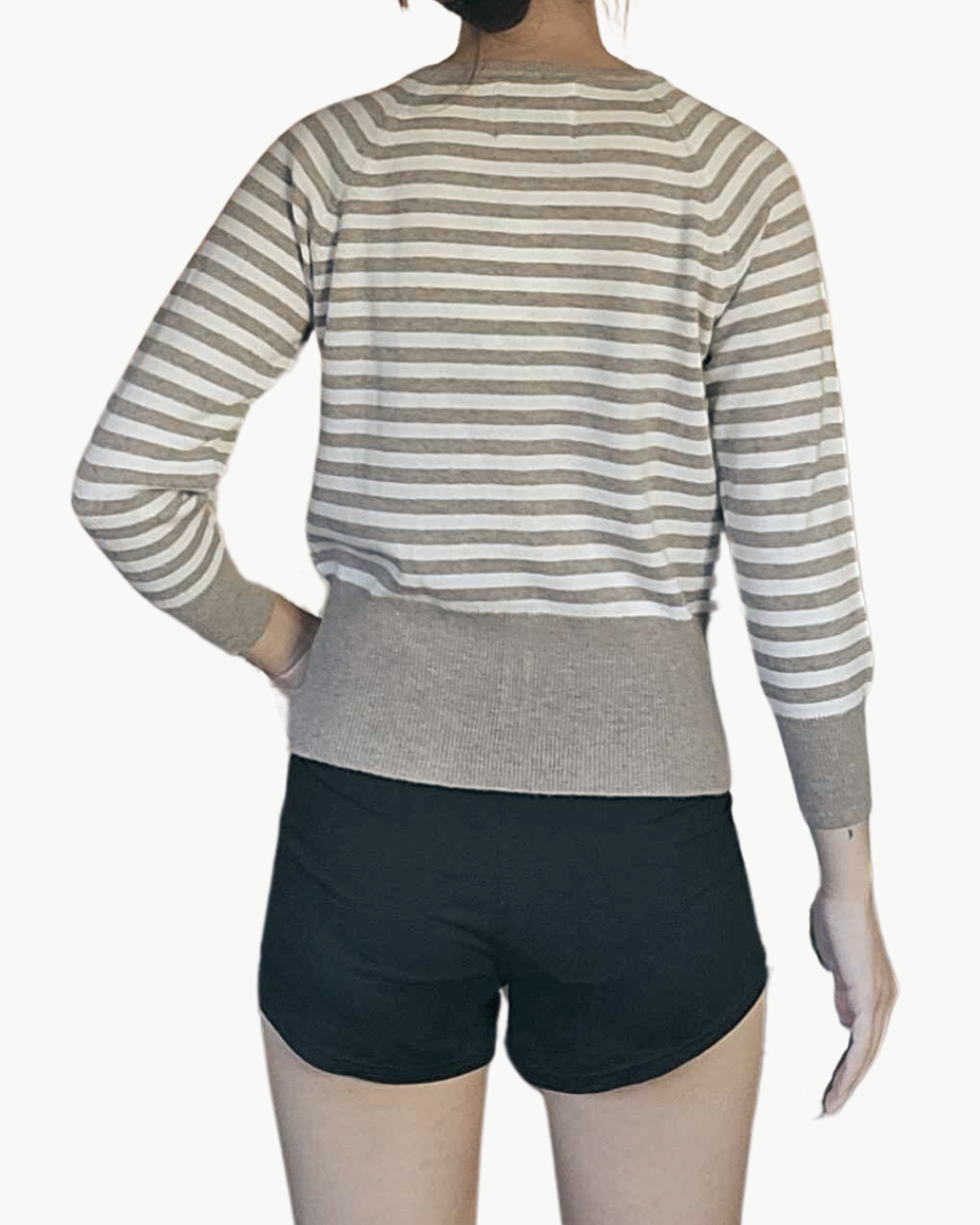 STRIPE SHRUNKEN CARDIGAN IN LIGHT BROWN