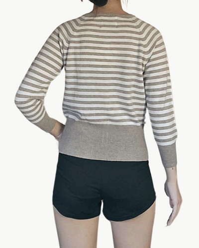 STRIPE SHRUNKEN CARDIGAN IN LIGHT BROWN