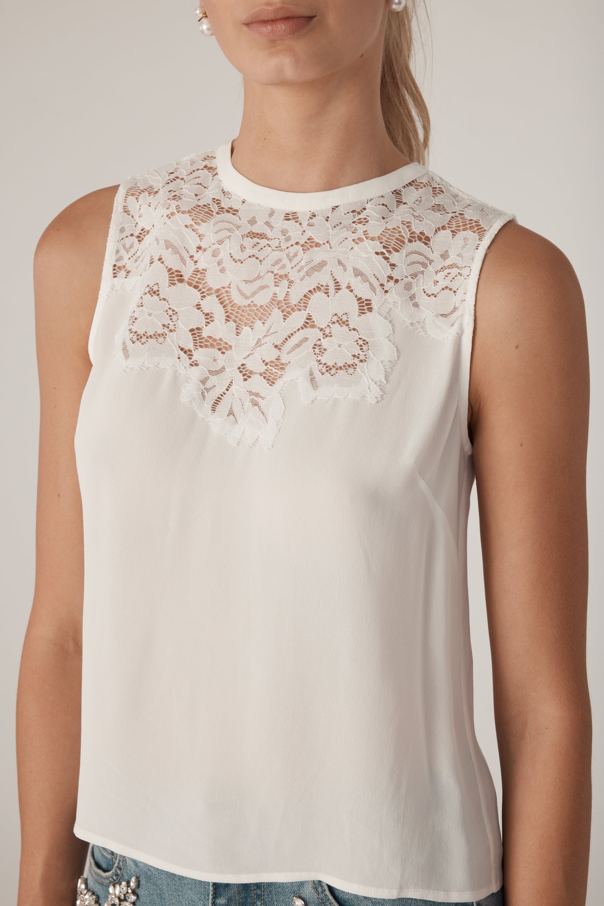 Generation Love LAURIE LACE COMBO TANK at Romi Boutique