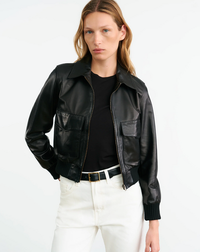 REDLEY LEATHER BOMBER JACKET IN BLACK