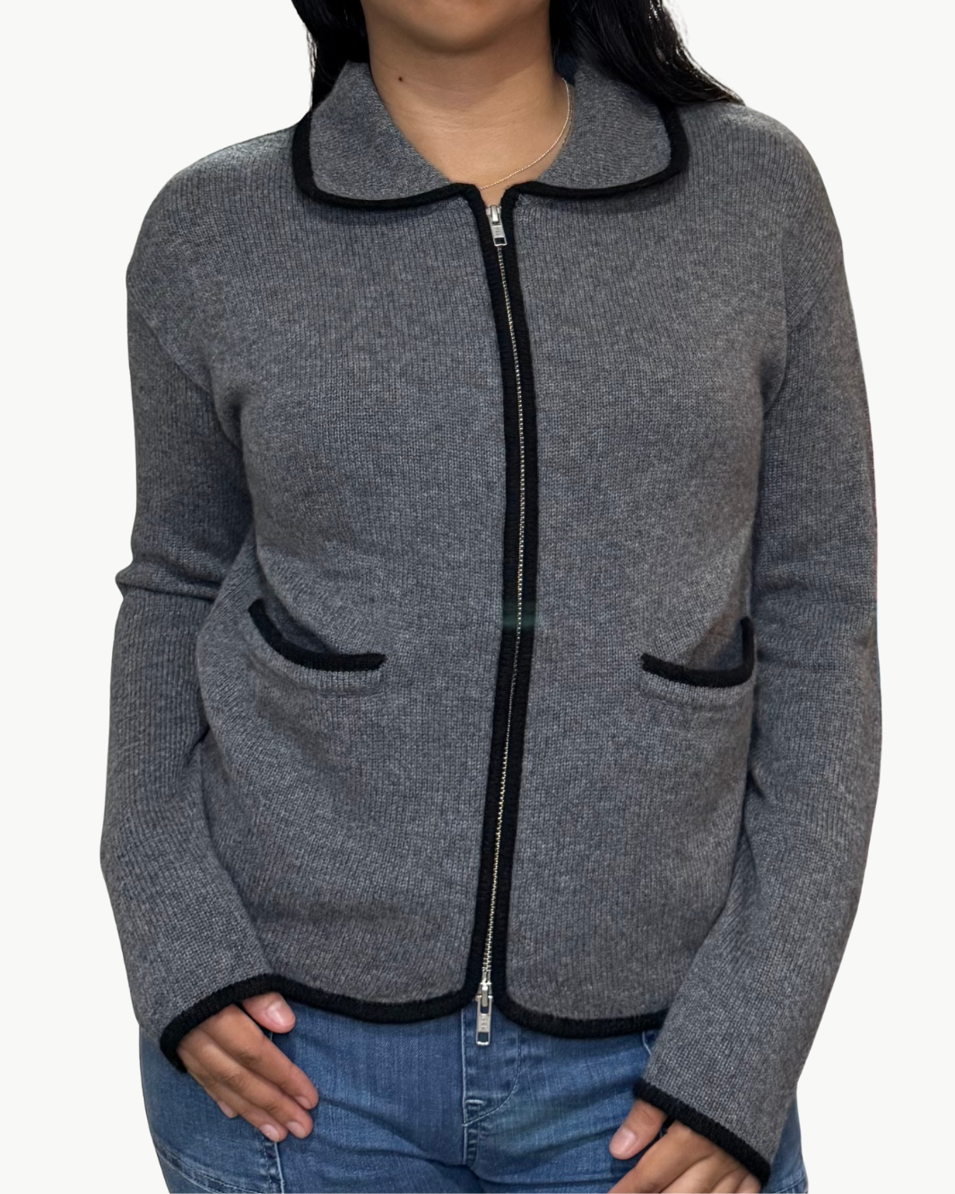 KALINA ZIP UP CARDIGAN IN CHARCOAL
