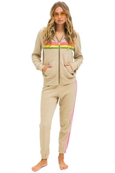 5 STRIPE WOMENS SWEATPANTS IN SAND/PINK GREEN