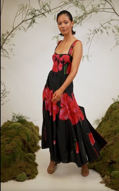 CRISSY LONG DRESS IN BLACK BLOSSOM