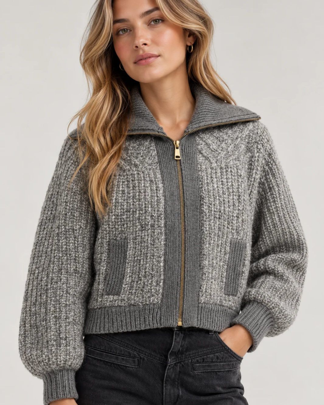 BA&SH Rabel Wool Blend Zip Up Cardigan at Romi Boutique