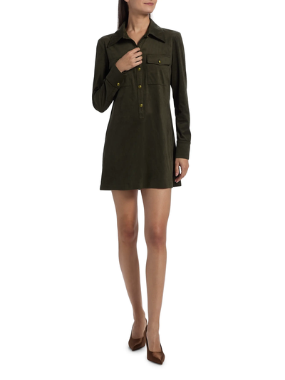 MARIA FAUX SUEDE MINI DRESS IN DEEP OLIVE