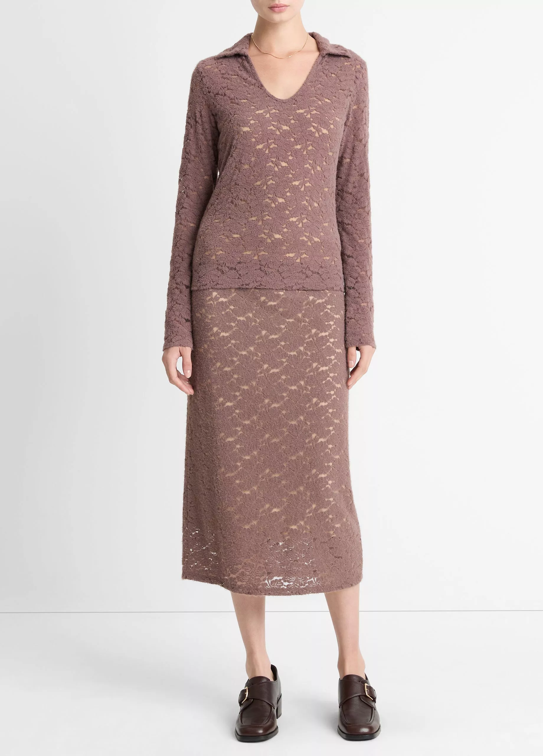 Vince LACE LONG SLEEVE POLO TOP at Romi Boutique