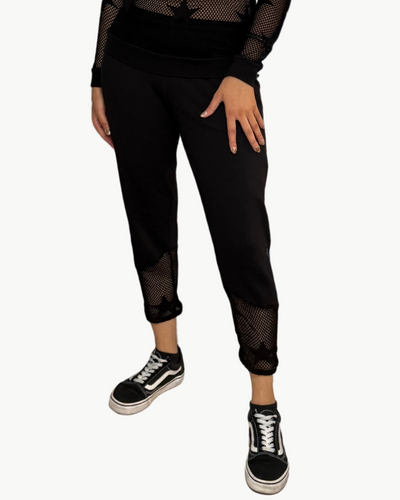 RYNN CROP SWEATPANT W/ MESH IN BLACK
