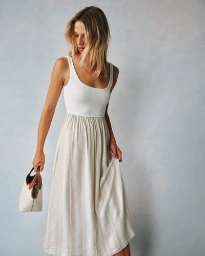 SLEEVELESS KNIT COMBO DRESS IN POSITANO SAND STRIPE