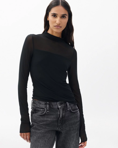 LUCA MIXED-MEDIA MOCKNECK IN BLACK