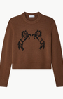 White & Warren CASHMERE BLEND HORSE EMBROIDERED CREW at Romi Boutique