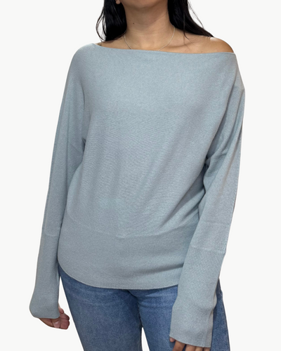 MIMI OFF-THE-SHOULDER SWEATER IN PALE BLUE