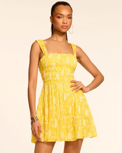 AYDAN CHIFFON SMOCKED MINI DRESS IN LEMON LILY