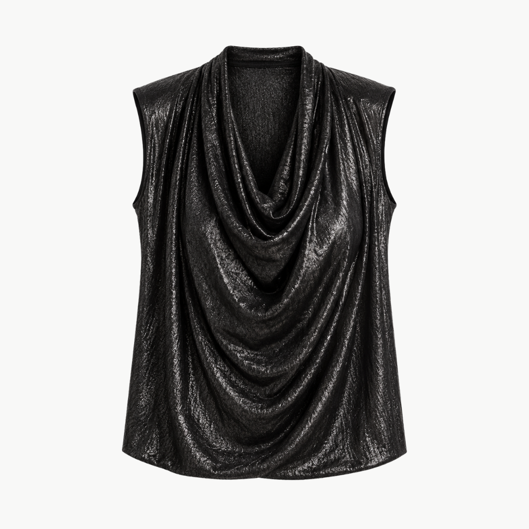 Ramy Brook Camila Draped Metallic Top at Romi Boutique