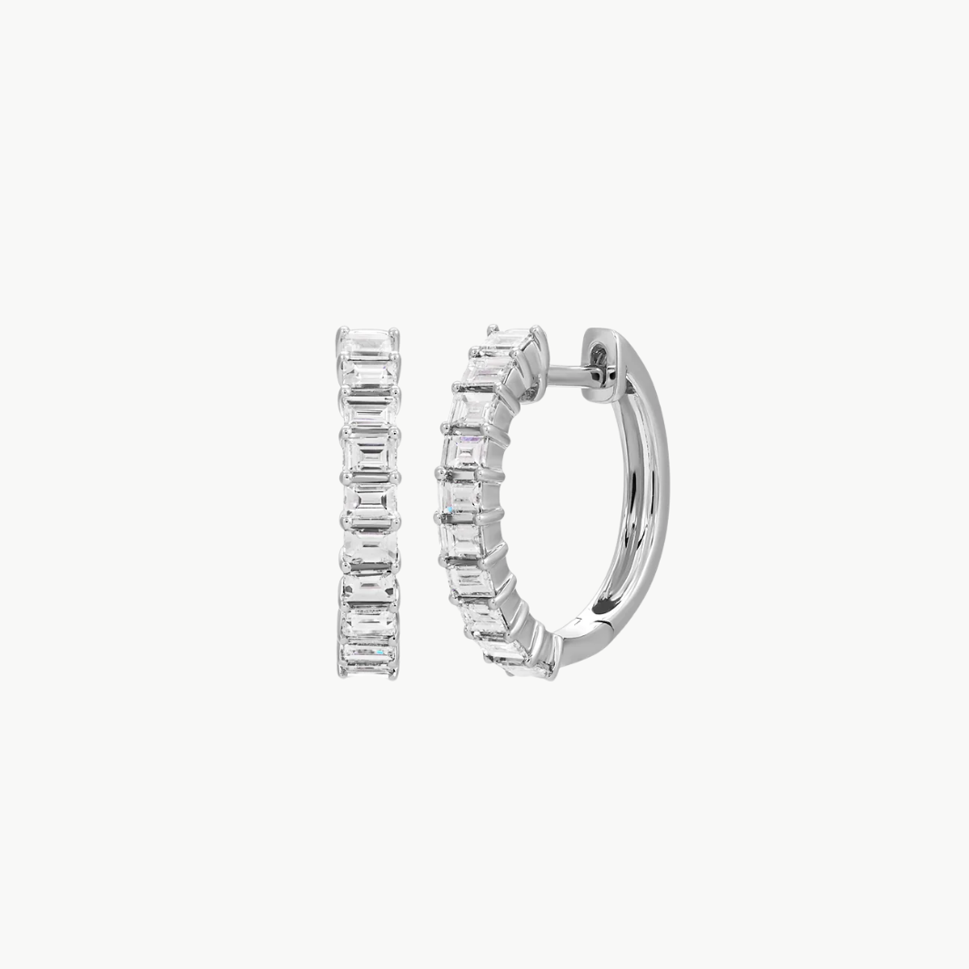 EF Collection Prong Set Diamond Baguette Hoop Earrings at Romi Boutique
