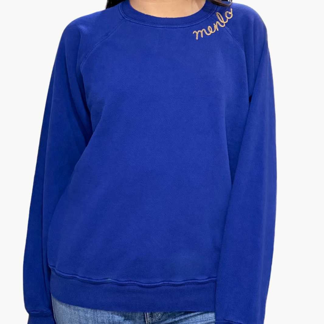 I Stole My Boyfriend's Shirt MENLO CREW SWEATSHIRT IN BLUE/GOLD at Romi Boutique
