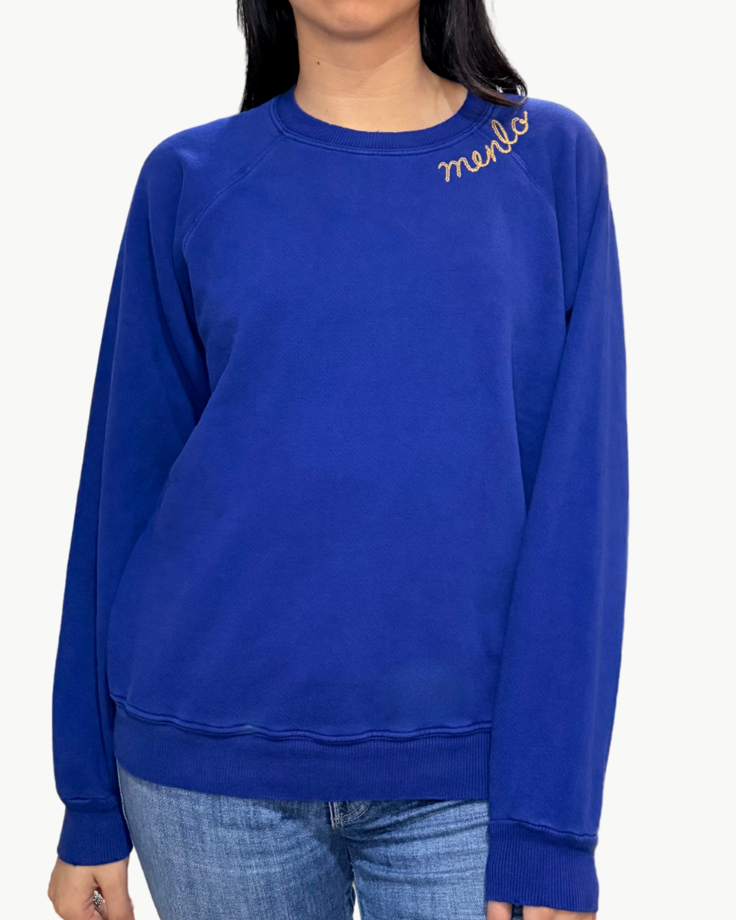 I Stole My Boyfriend's Shirt MENLO CREW SWEATSHIRT IN BLUE/GOLD at Romi Boutique