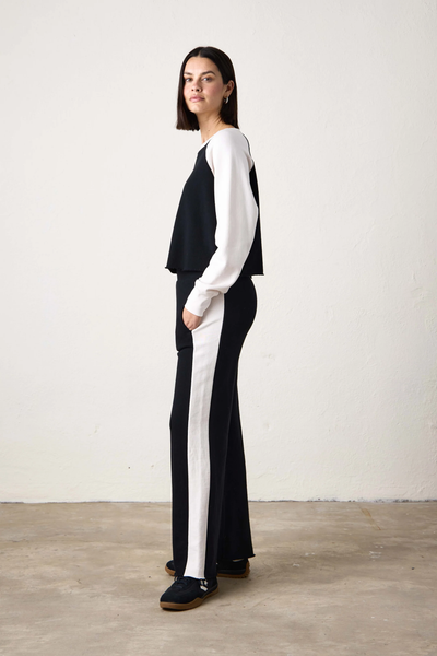 RILEY WIDE LEG TRACK PANTS IN BLACK/IVORY