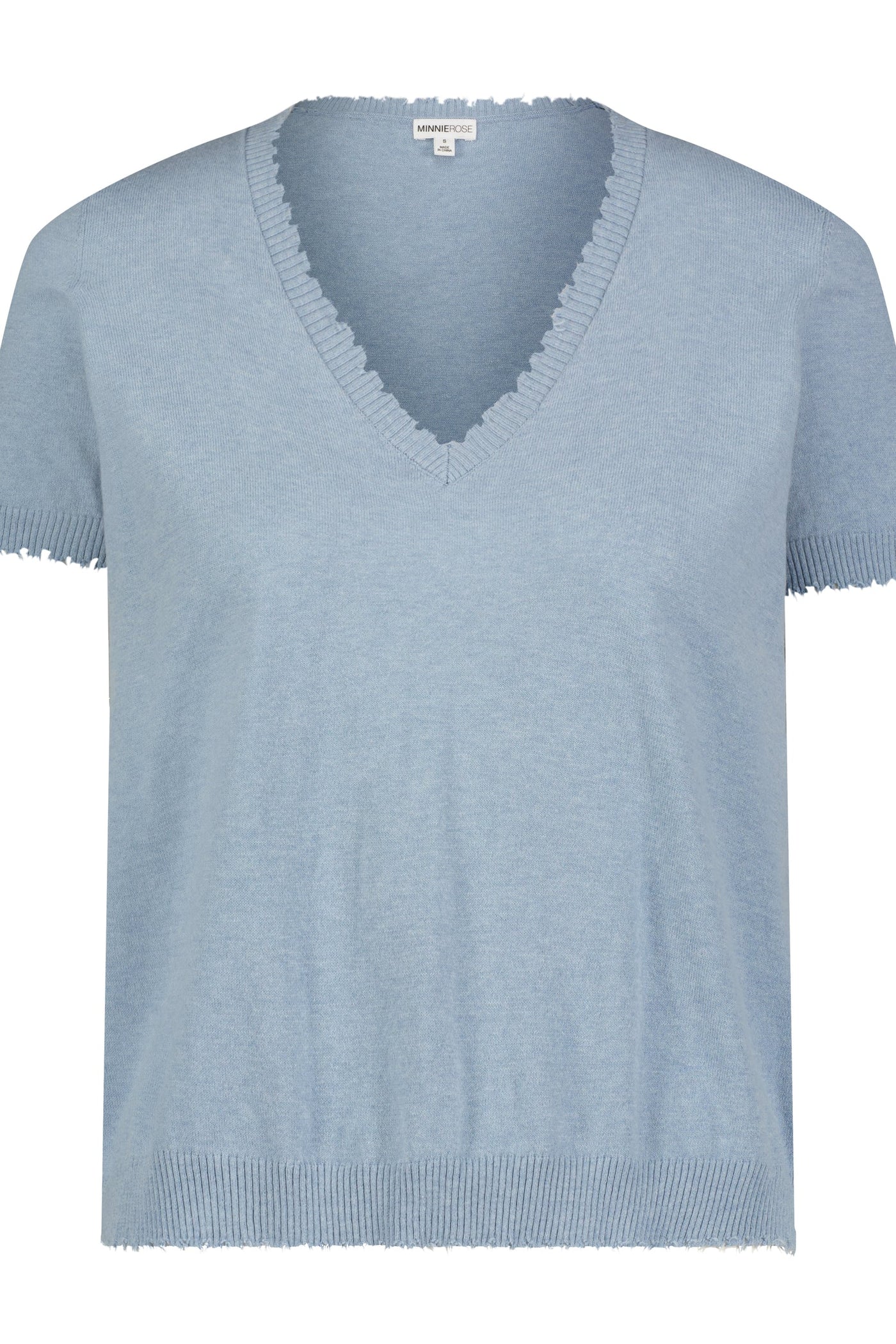 COTTON CASHMERE FRAYED V TEE IN SEASHORE - Romi Boutique