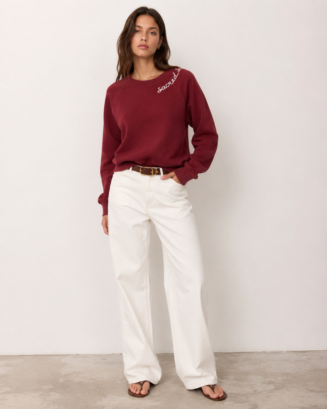I Stole My Boyfriend's Shirt Sacred Heart Long Sleeve Sweatshirt at Romi Boutique