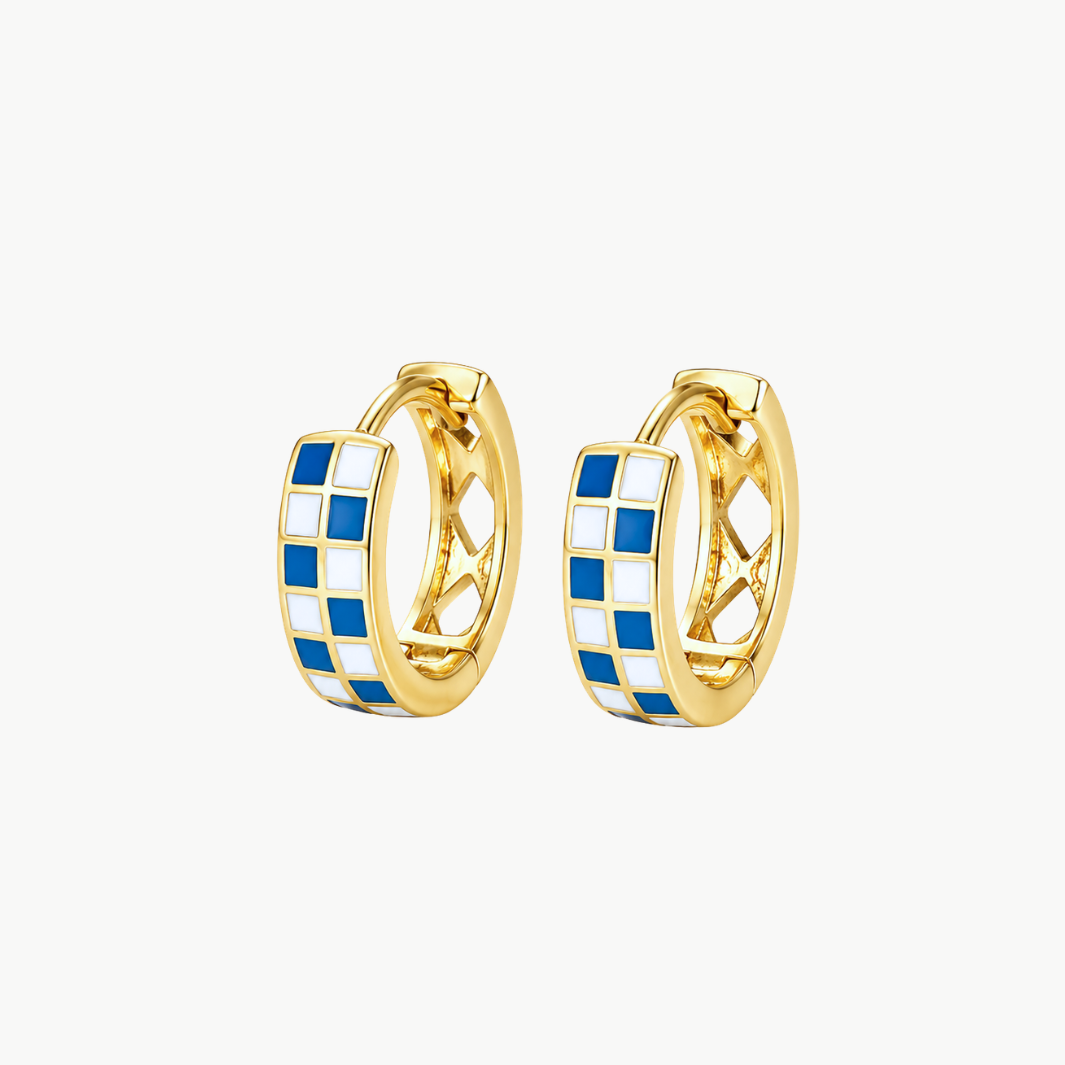 Romi Blue & White Checkered Hoops at Romi Boutique
