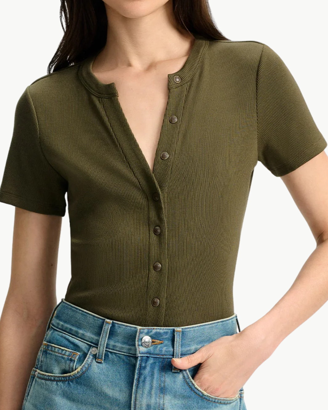 DILIA BUTTON DOWN T-SHIRT IN CYPRESS
