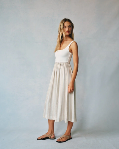 SLEEVELESS KNIT COMBO DRESS IN POSITANO SAND STRIPE
