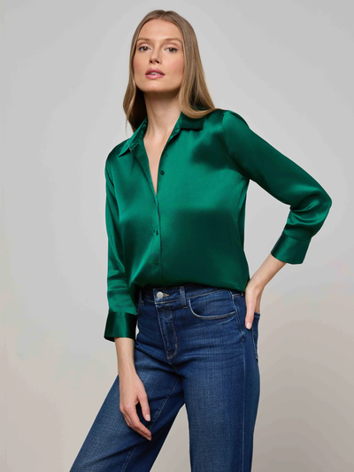 DANI 3/4 SLEEVE BLOUSE IN BOTTLE GREEN