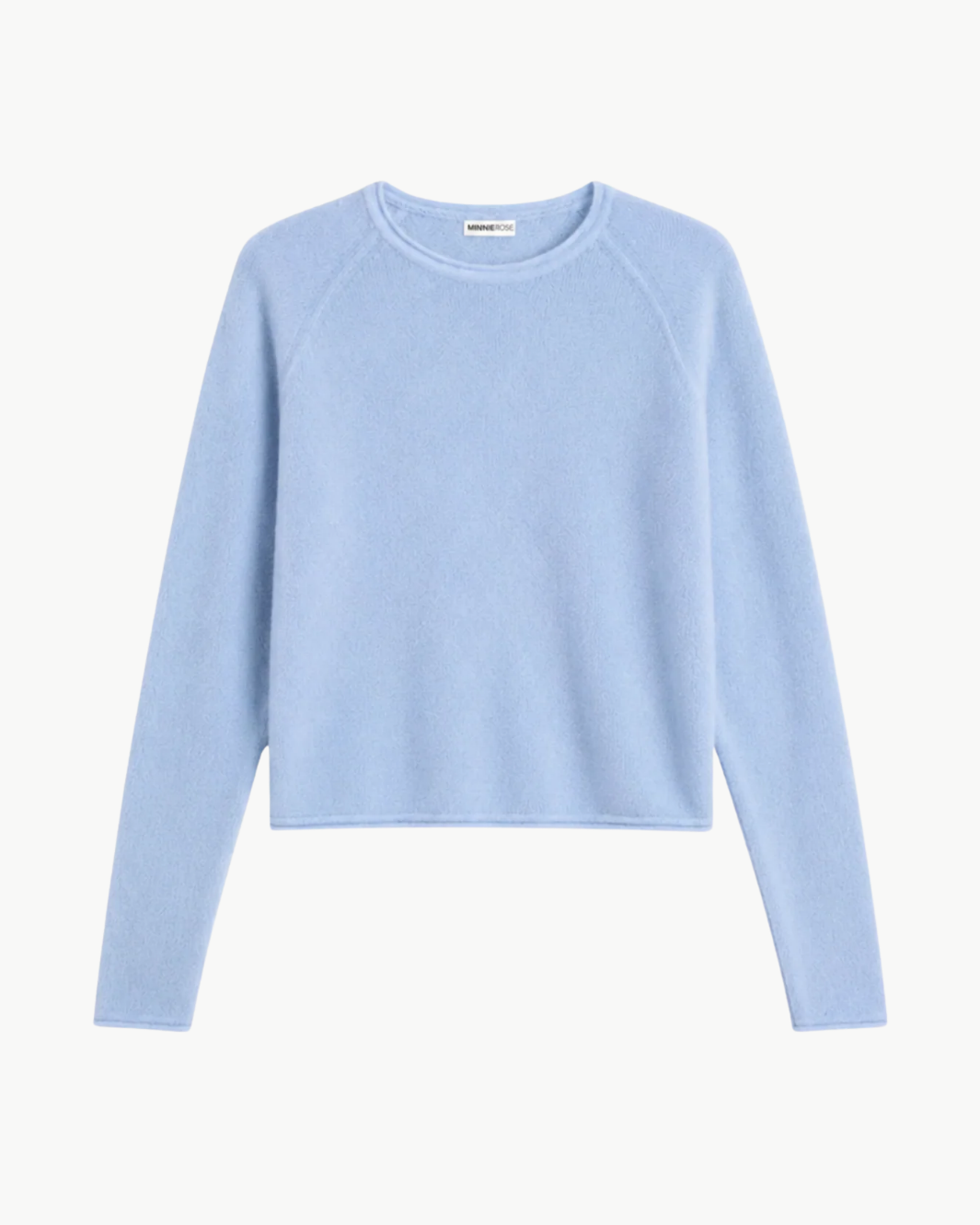 Minnie Rose Sheer Luxury Cashmere Raglan Crew with Rolled Trims at Romi Boutique