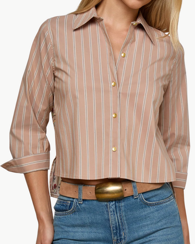 FAWN WESTERN CARD PRINT SHIRT IN STRIPE/TAN MULTI