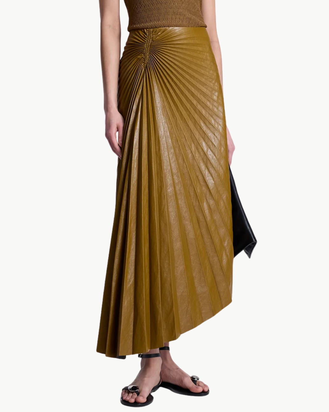 TRACY VEGAN LEATHER SKIRT IN SADDLE