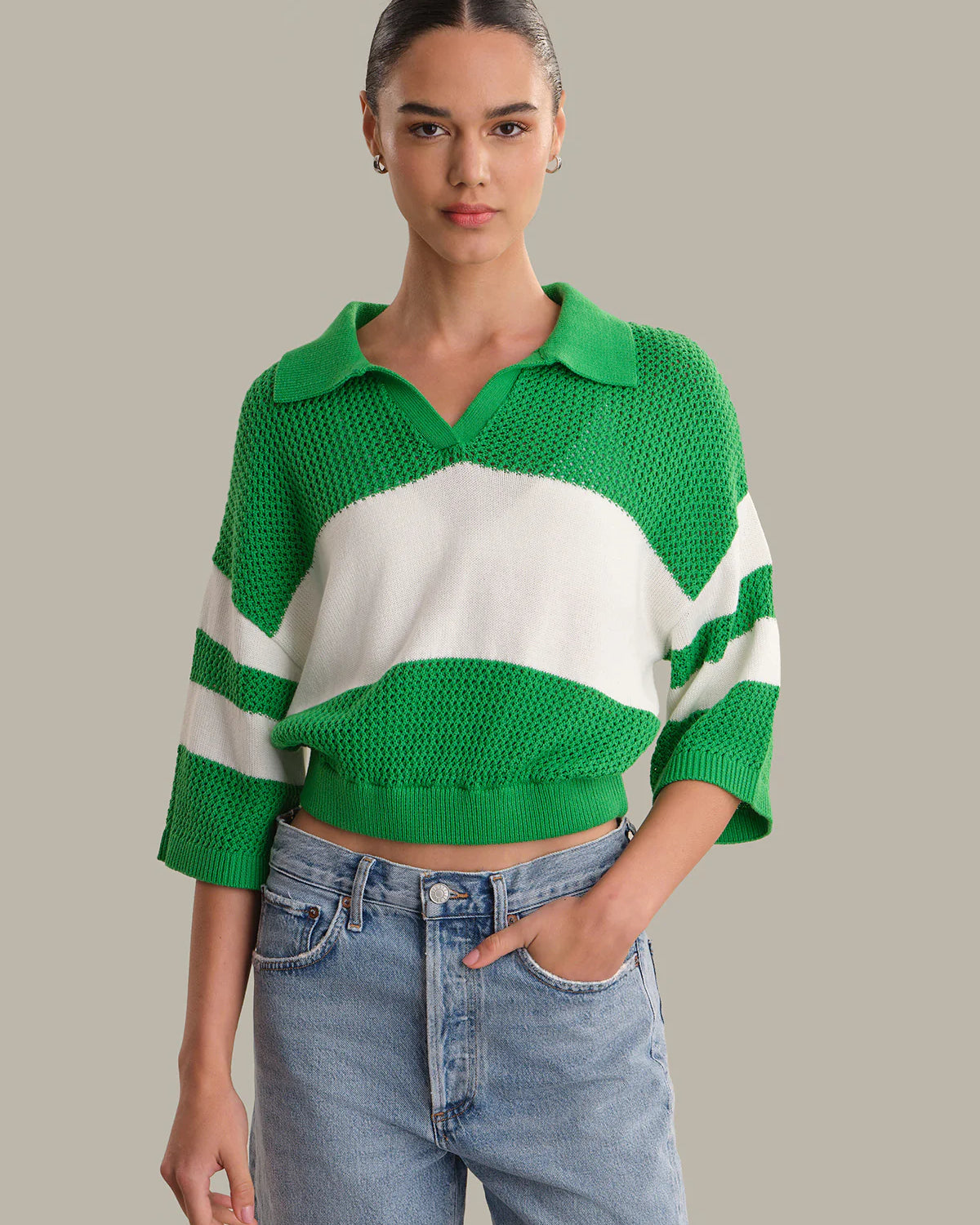 525 ZURI JOHNNY COLLAR MESH RUGBY PULLOVER at Romi Boutique