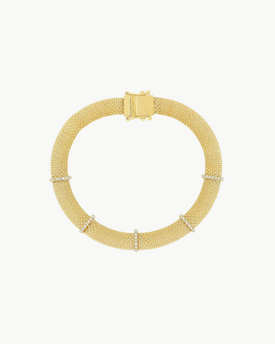 DIAMOND BAR MESH BRACELET IN 14K YELLOW GOLD